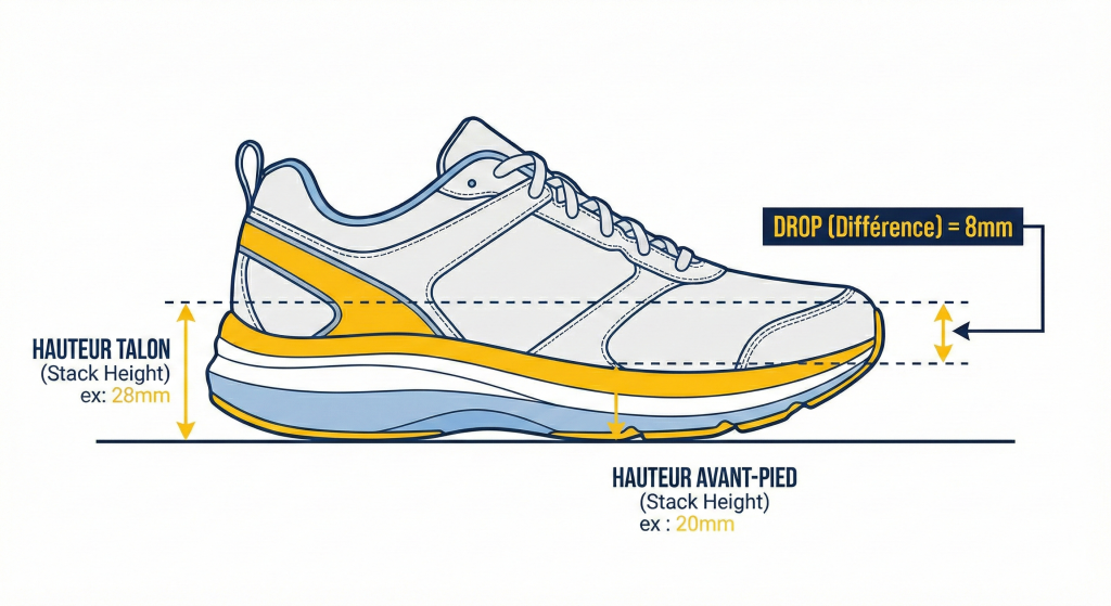 schéma du drop sur une chaussure running